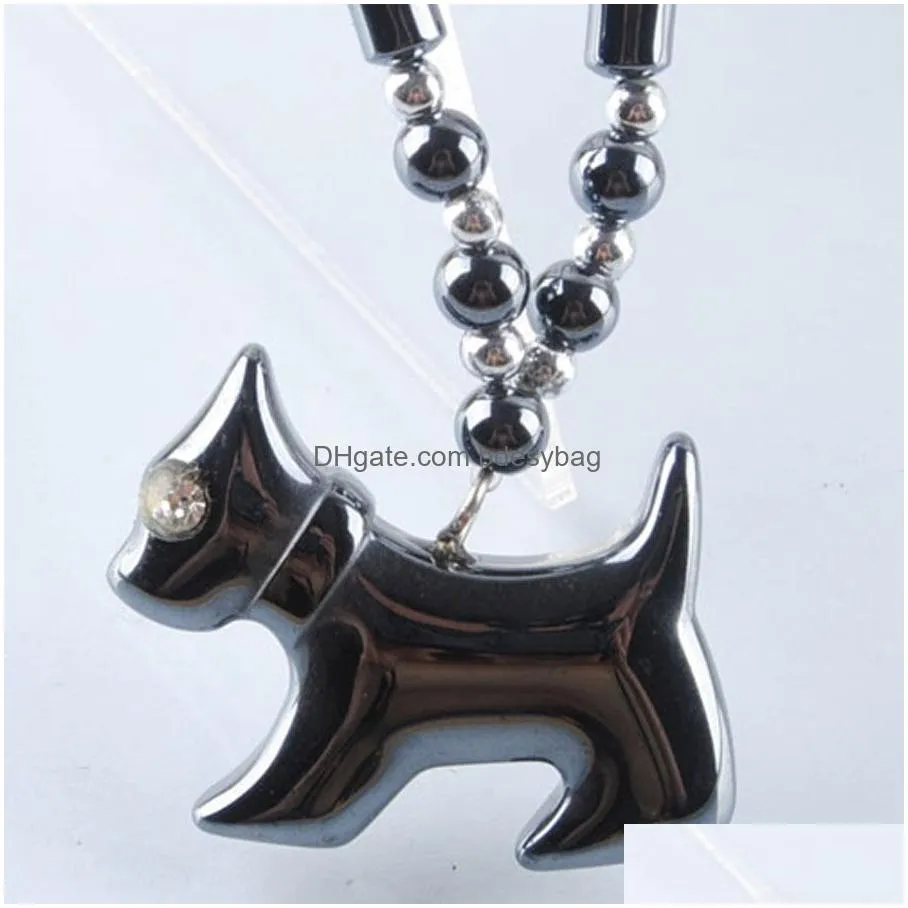 black non magnetic natural hematite stone beads dog pendant necklace 18 length fashion jewelry gift f3042