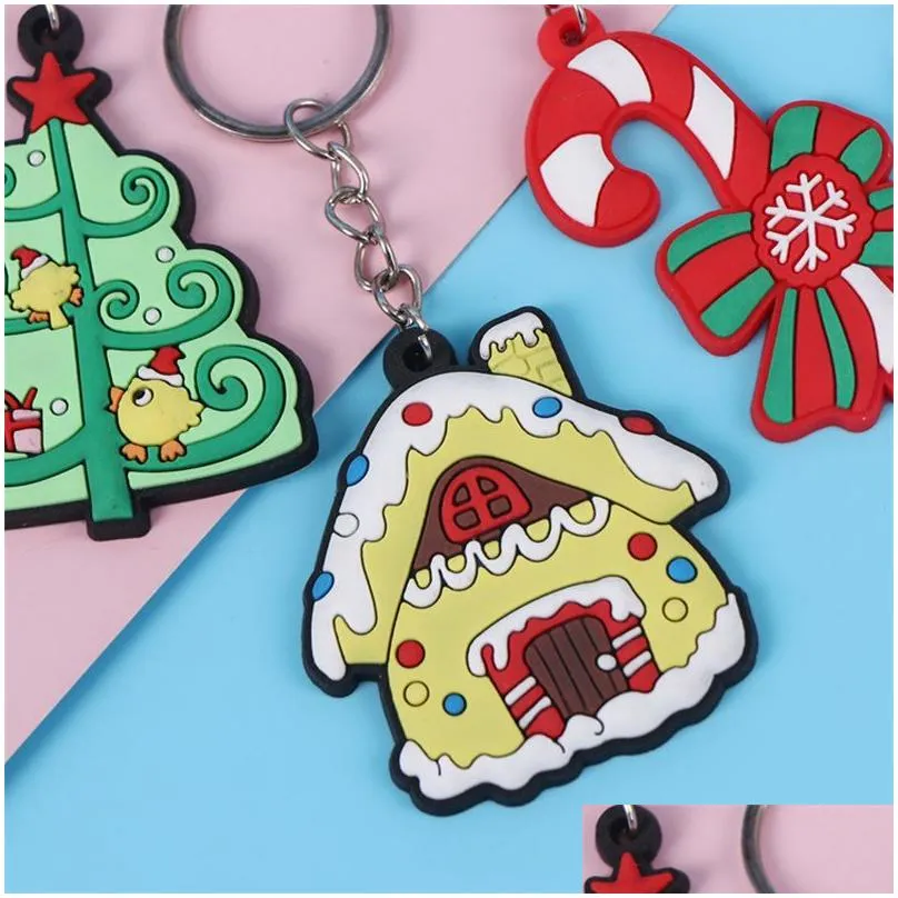 pvc christmas keychain couple cartoon keychains luggage decoration key chain xmas gift keyring