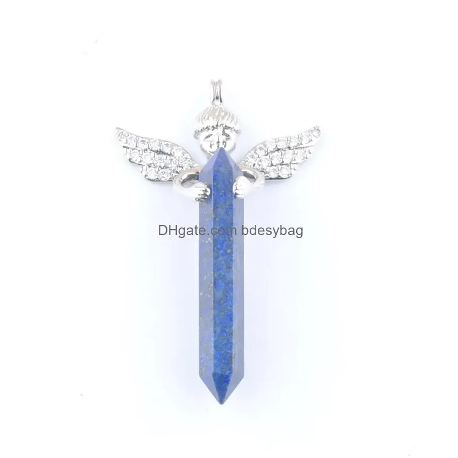 fairy hexagon prism angel pendant necklace chain pendulum natural stone reiki charms fashion jewelry for women bn425