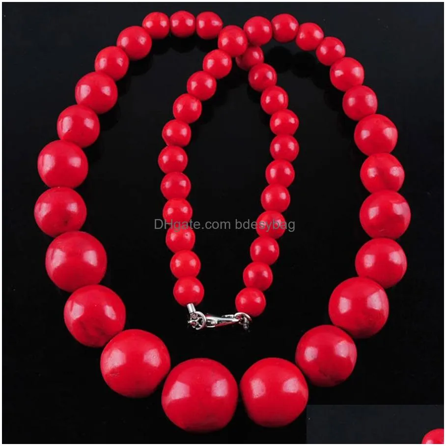 chokers necklaces for women jewelry white red blue turquoises stone graduated round beads beaded strand 19 inches bf313