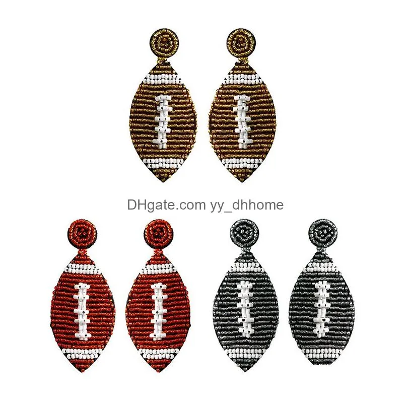 handmade rice bead football earrings charm vintage bohemian earrings ear studs fashion accessories