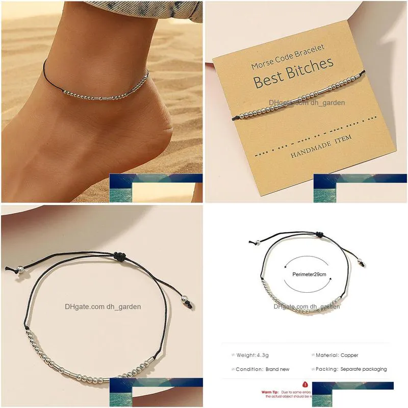 bohemia simple metal beads anklet for women cotton tape bracelet on the leg strap girls summer anklets foot jewelry factory price expert design quality latest