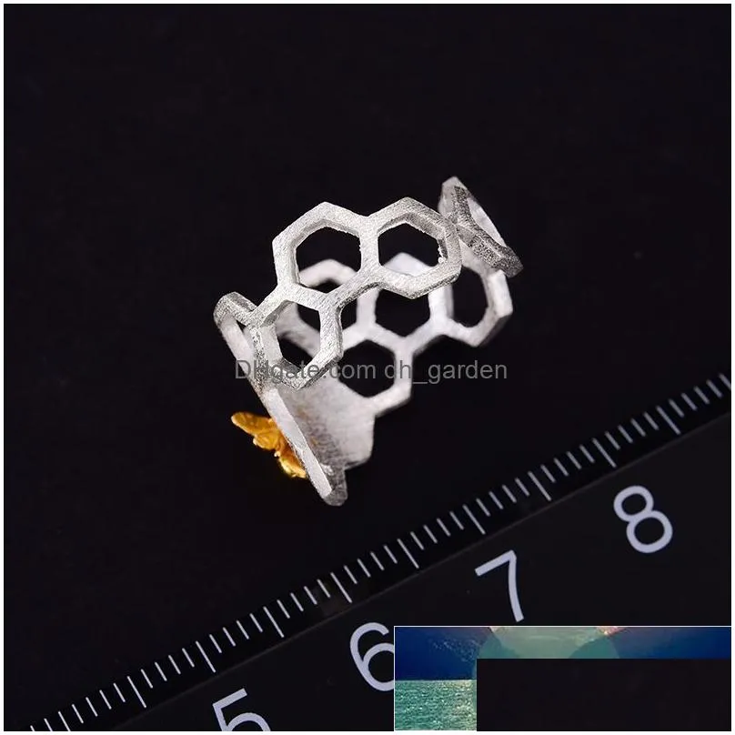 lotus fun real 925 sterling silver 18k gold bee rings natural designer fine jewelry home guard honeycomb open ring for women factory price expert design