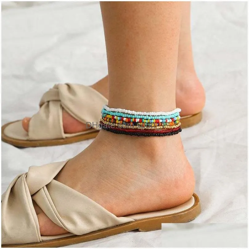 bohemian anklets color rice beads handmade personalized foot chain fashion accessories