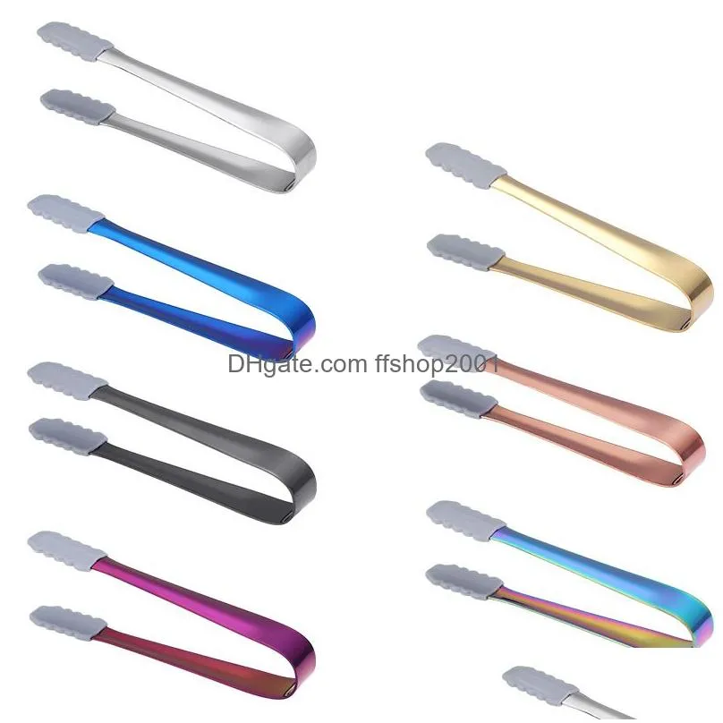 stainless steel ice tongs tool silicone non slip summer drink cola mini portable clip bar kitchen supplies 7 colors