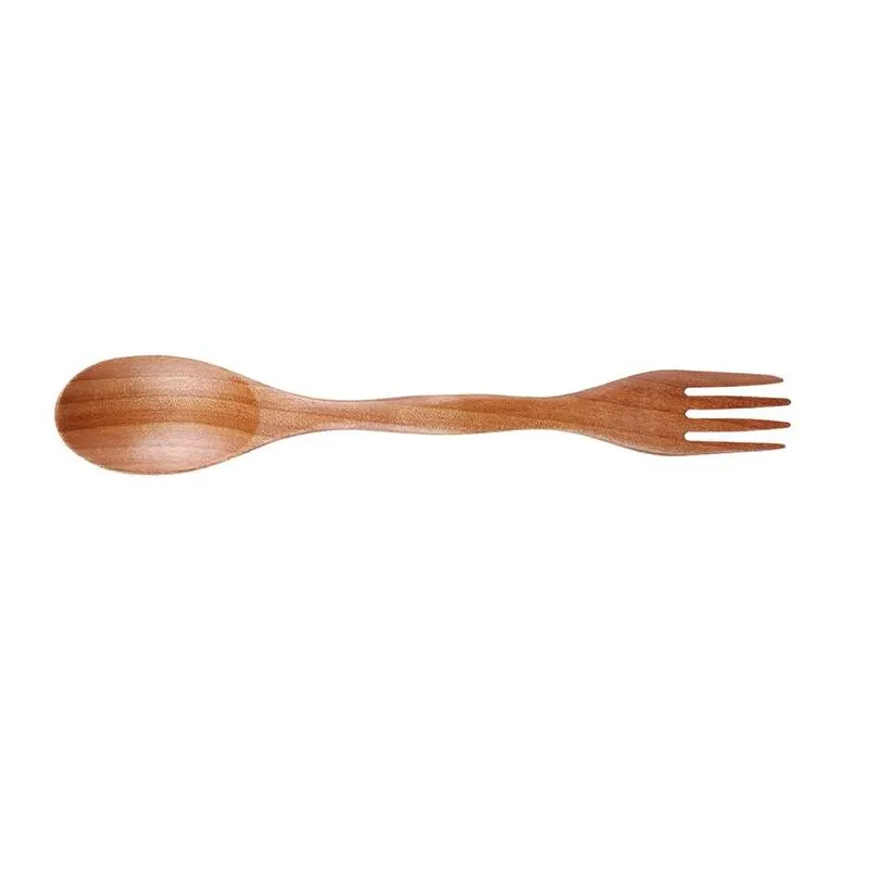wooden simple spoon fork outdoor portable multifunctional tableware creative design dual use dinnerware household kitchen tool