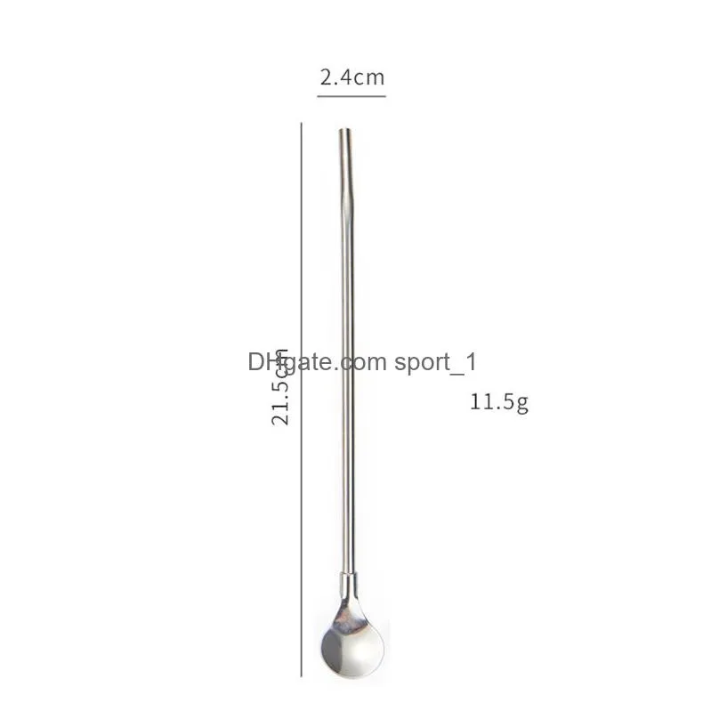 stainless steel straw spoon creative metal color coffee milk tea beverage dual use straws stirring spoons bar supplies