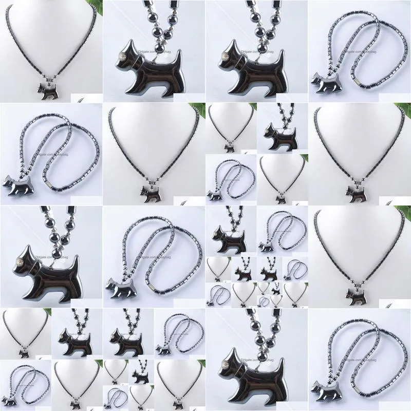 black non magnetic natural hematite stone beads dog pendant necklace 18 length fashion jewelry gift f3042