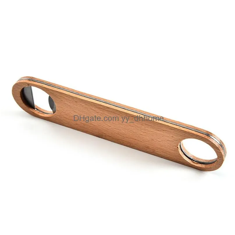 wooden handle stainless steel bottle opener household portable flat corkscrew hangable bar kitchen tools