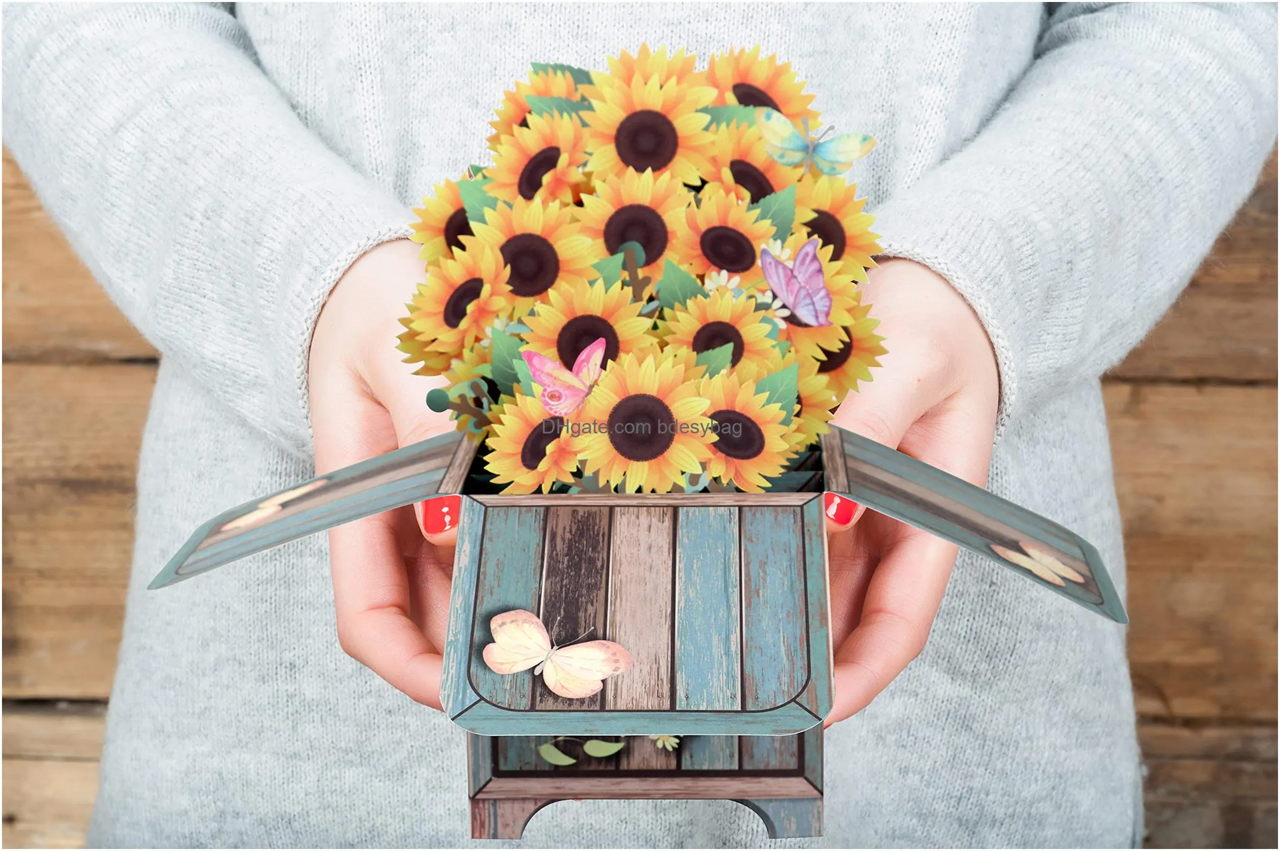 get well soon  up card sunflower bouquet mothers day card 3d paper flowers bouquet greeting cards popup cards for mother women friends sister daughter with note card and envelope