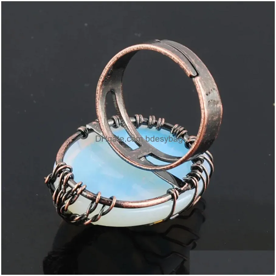 natural stone opal bead antique rings for women finger jewelry wire wrapped tree of life adjustable ring x3054