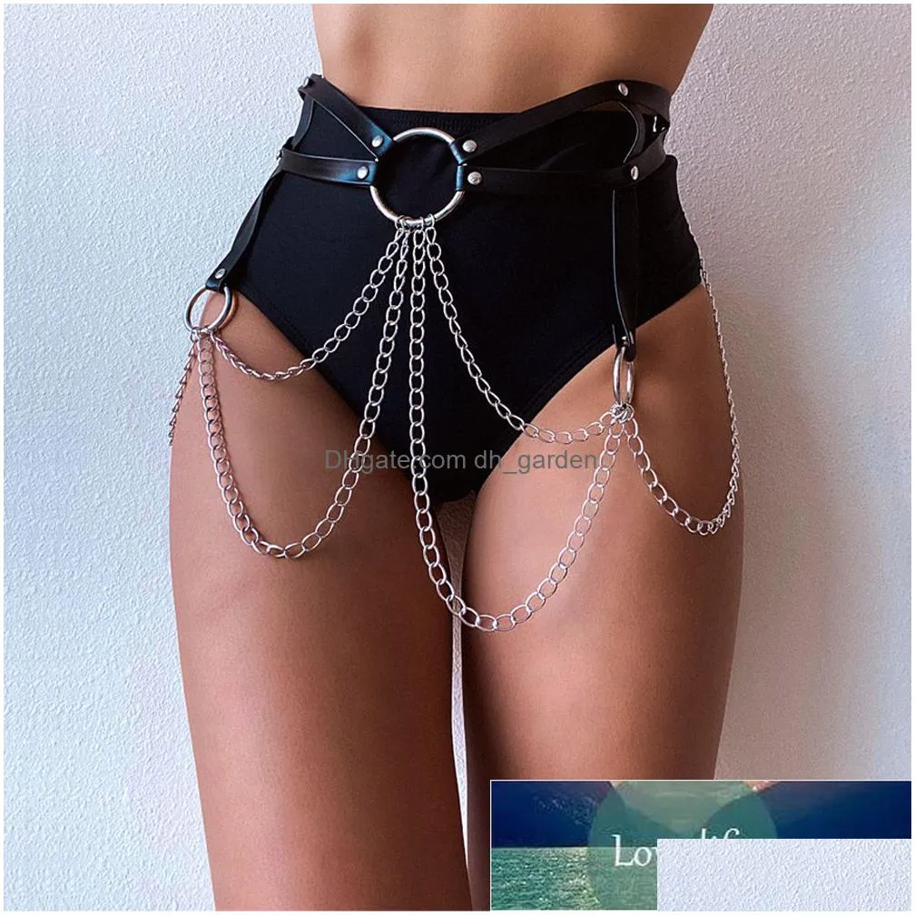 black leather chain belt goth y body chain skirt punk style strap waist thigh harness raver dance jewelry factory price expert design quality latest