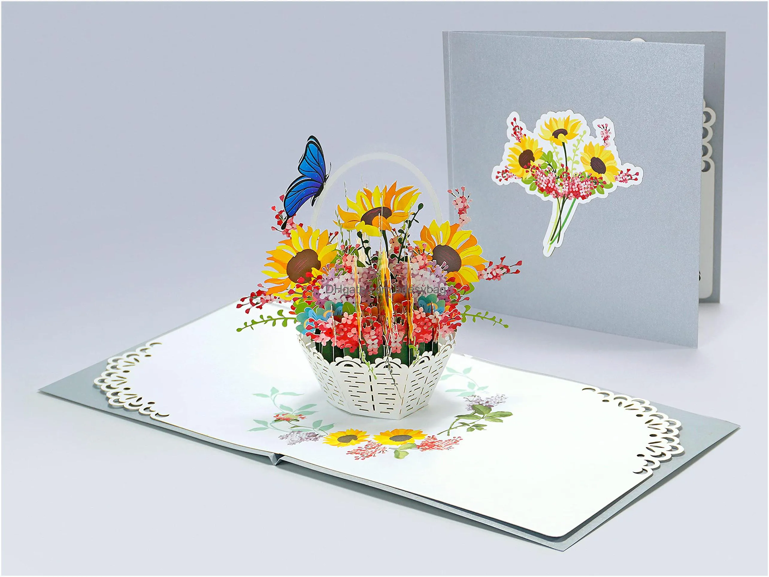 cutpopup mothers day card  up birthday 3d greeting card sunflowers basket