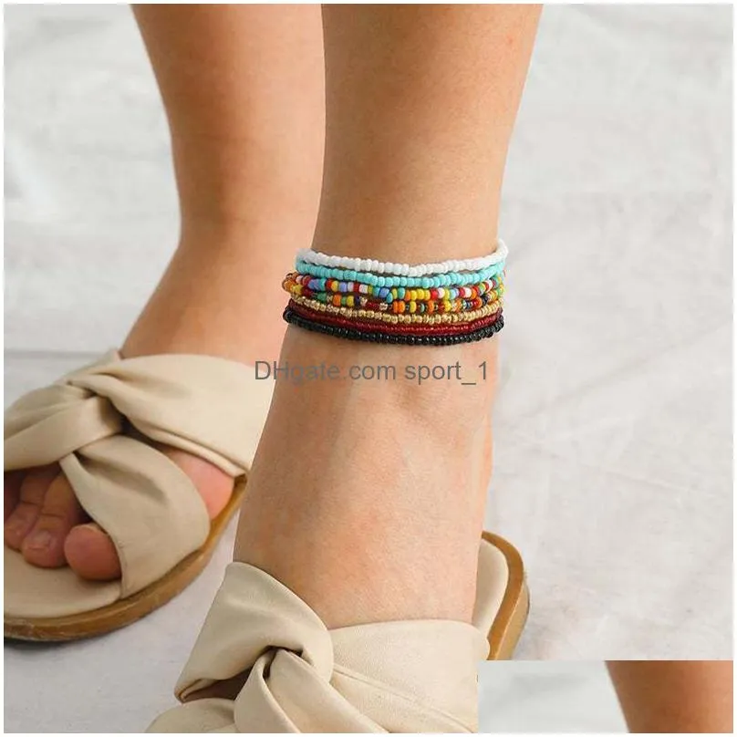 bohemian anklets color rice beads handmade personalized foot chain fashion accessories