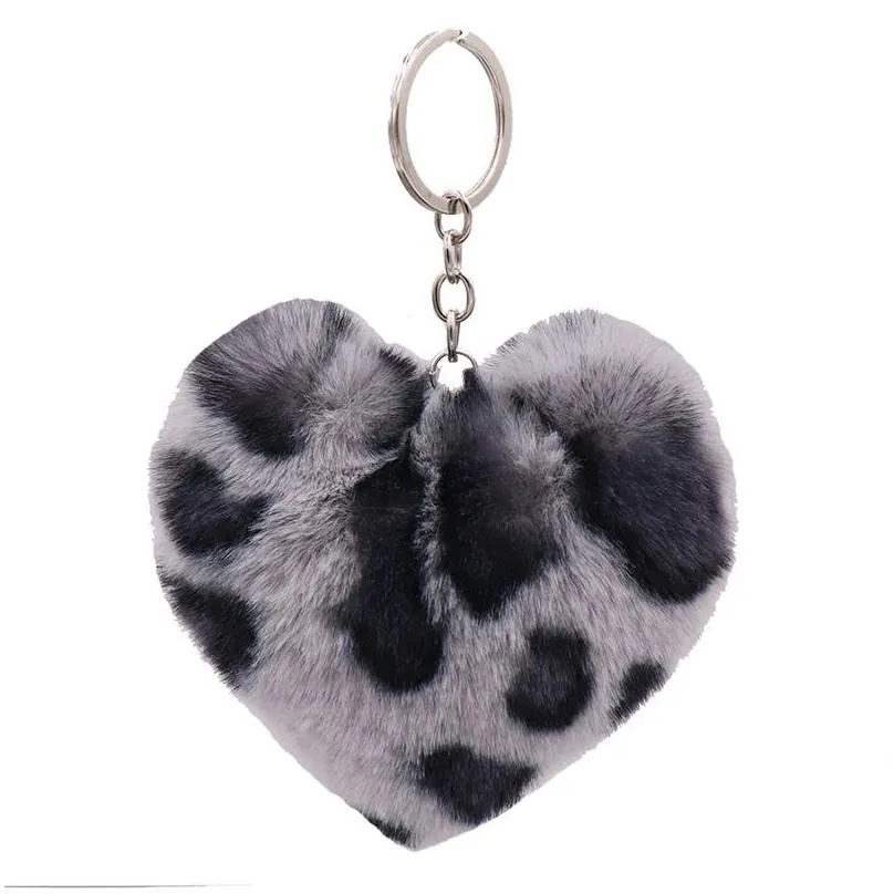 fashion leopard heart shaped keychain plush keychain pendant luggage decoration key chain creative gift keyring 10cm