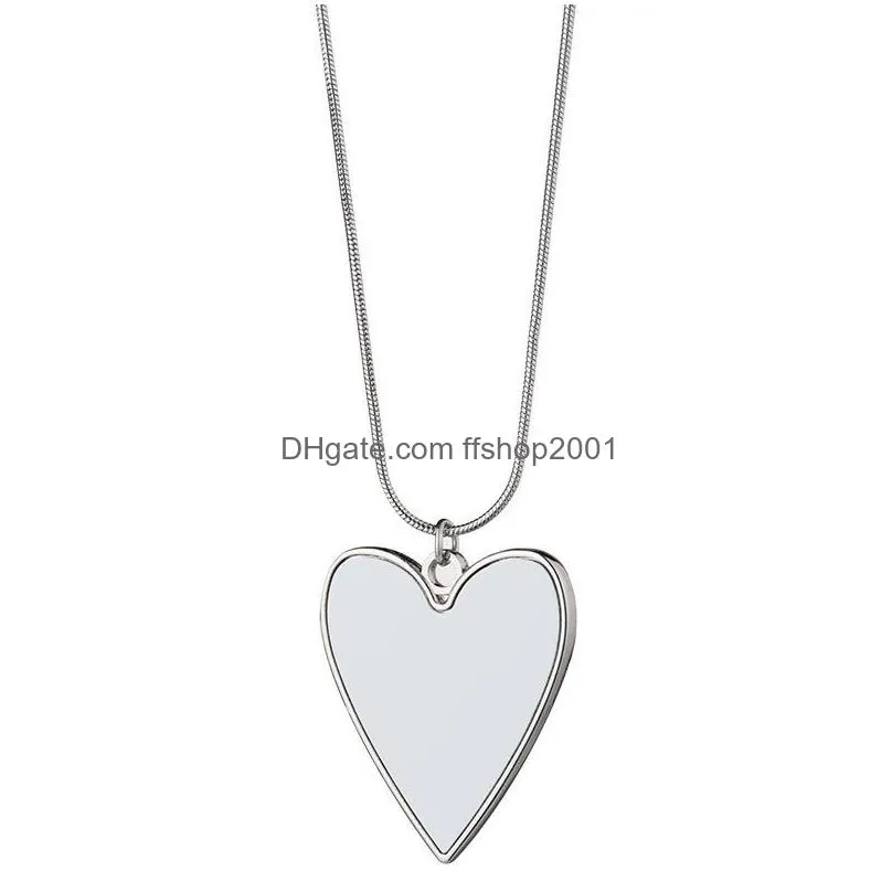 sublimation blank pendant necklace heat transfer heart tag diy valentines day gift party decoration necklaces with chain