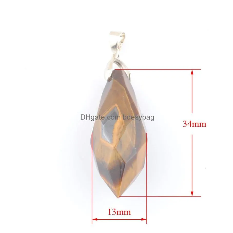 natural gemstone pendant faceted stone beads reiki polygonal section jewelry for necklace making bn434