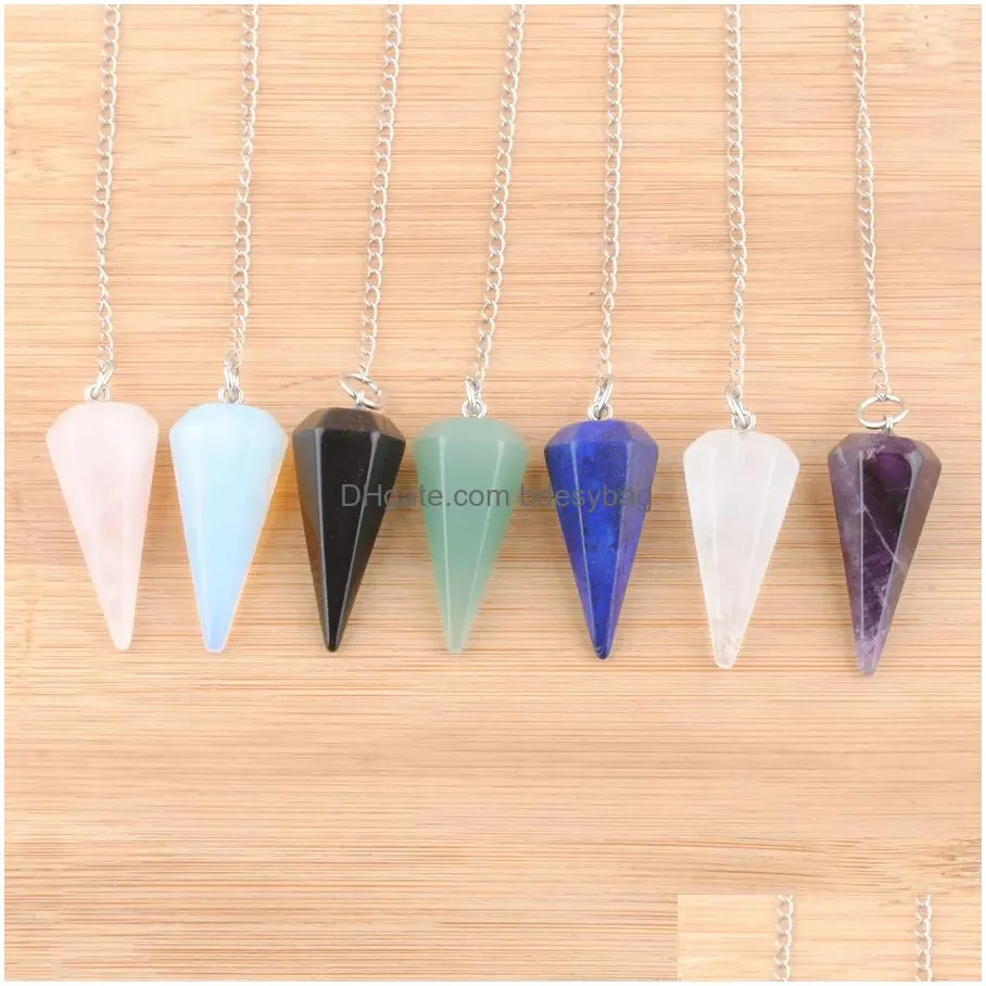 reiki pyramid hexagonal pendulum chain pendant natural healing stone jewelry for women amulet classic bn436