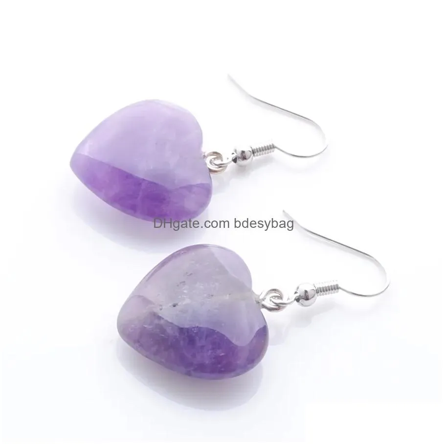 natural amethyst beads stone drop earrings for women romantic heart shaped pendant hanging earring fashion jewelry r3281