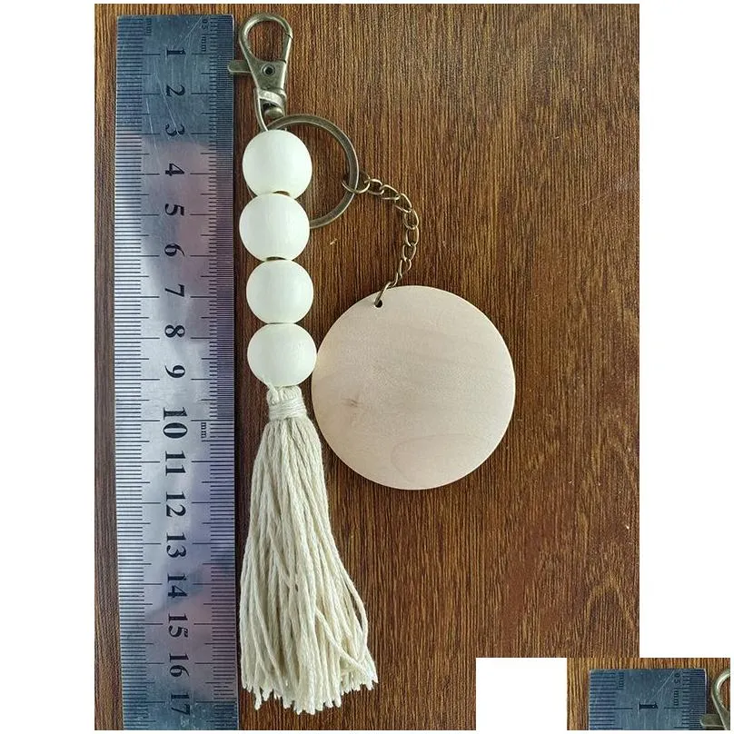 bohemia wooden beaded keychains pendant diy wood chip tassel keychain creative gift key chain keyring