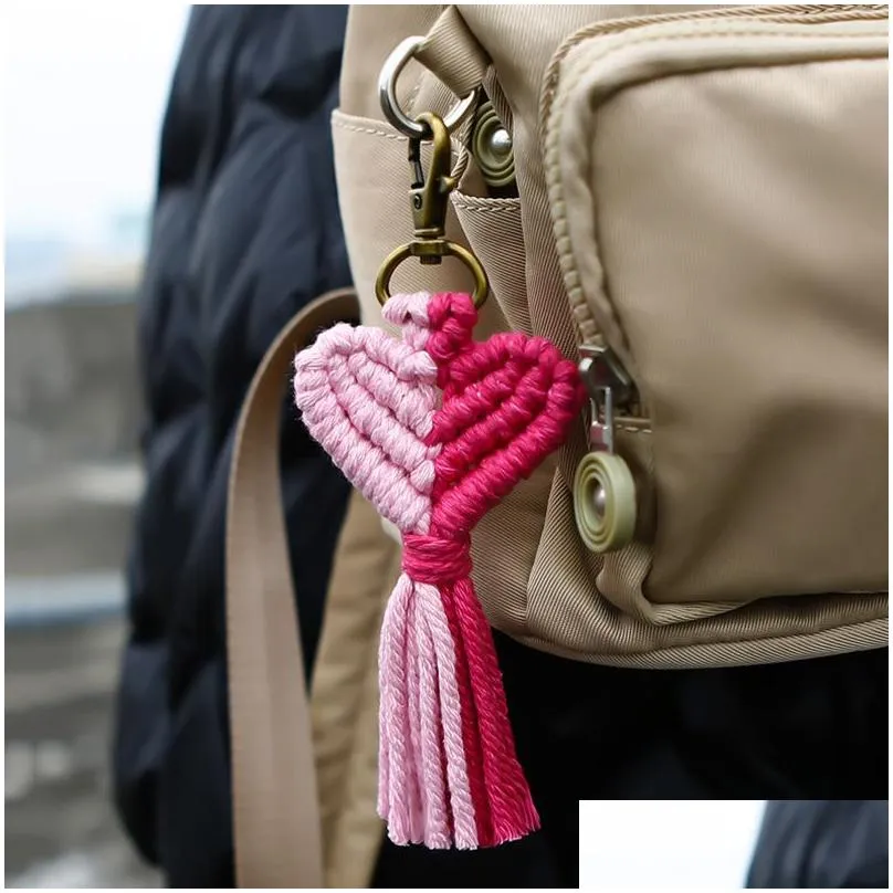 valentines day gift tassel keychain keyring creative heart shaped hand woven keychains luggage decoration pendant key chain