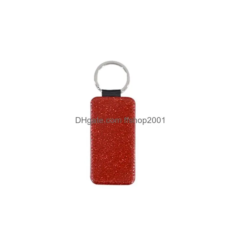 6 colors heat transfer leather keychain shine sublimation blank keychains pendant luggage decoration key ring diy gift