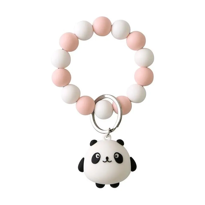 silicone beaded bracelets cartoon panda pendant bracelet keychain toy key ring decorative oranment