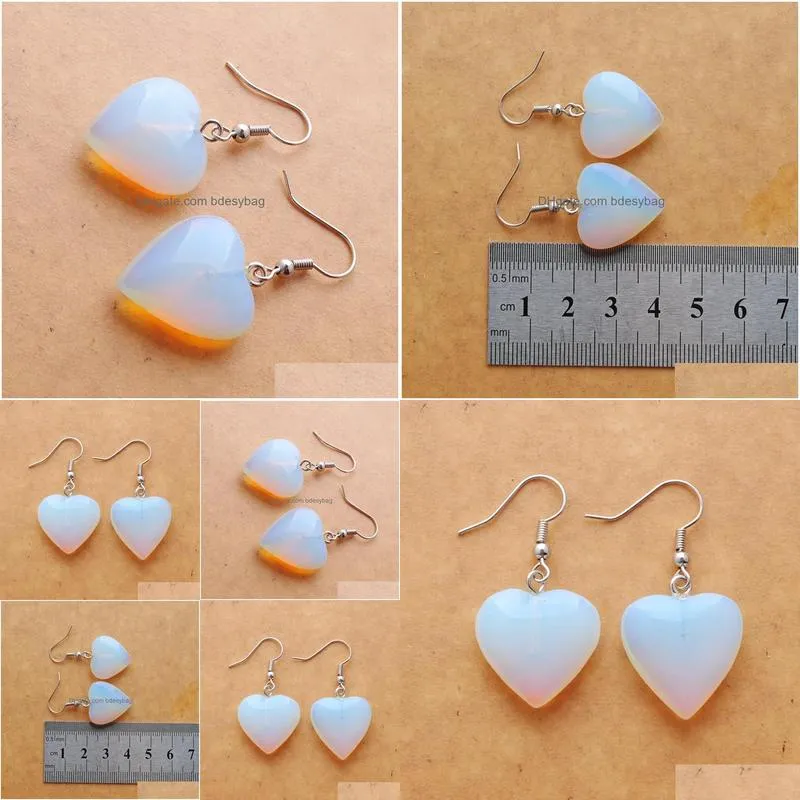 natural opal beads stone dangle chandelier earrings for women romantic heart shaped pendant hanging earring fashion jewelry r3288