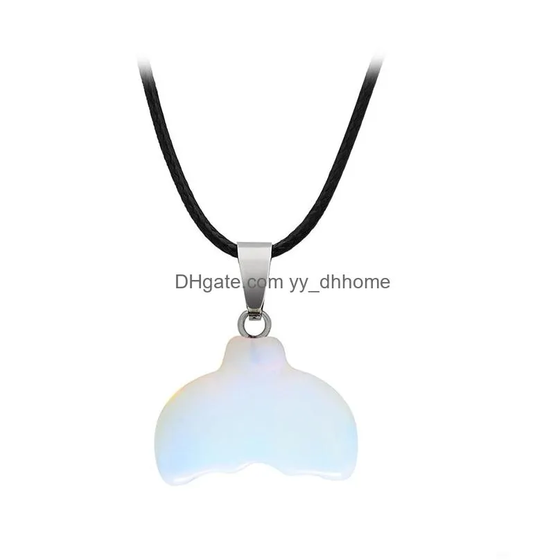 natural crystal stone pendant necklace hand carved creative fish tail gemstone necklaces ladies fashion accessories with chain