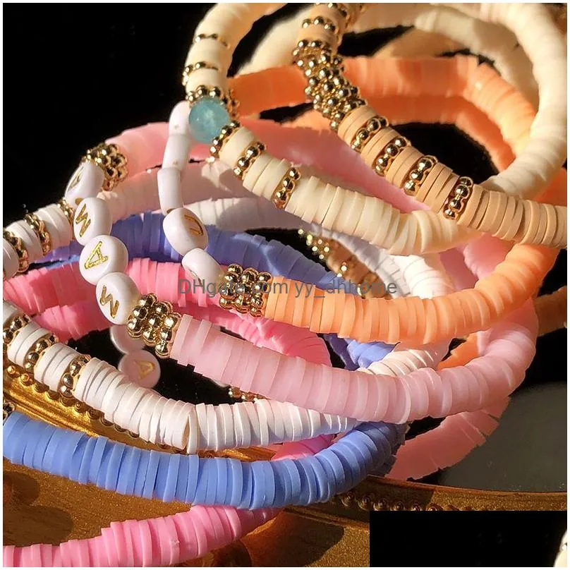 bohemia beaded bracelets letter bracelet beach soft pottery stretch bracelet fashion decoration jewelry gifts