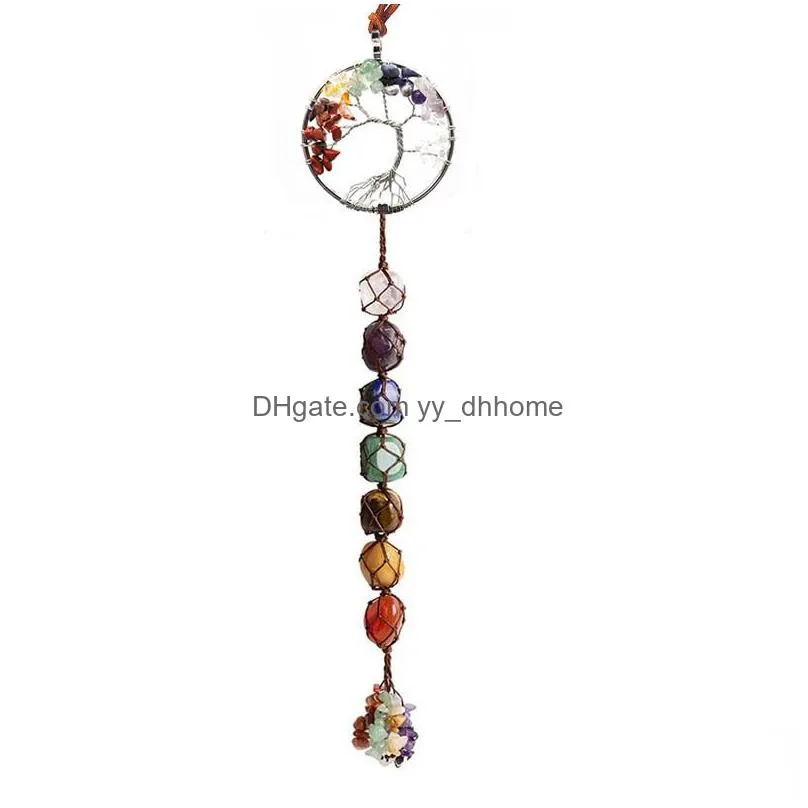 crystal stone pendant party favor handwoven gravel natural life tree car interior decoration accessories