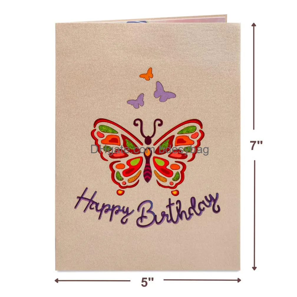 3d  up birthday card butterfly for adults and kids 5 x 7 cover includes envelope and note tag