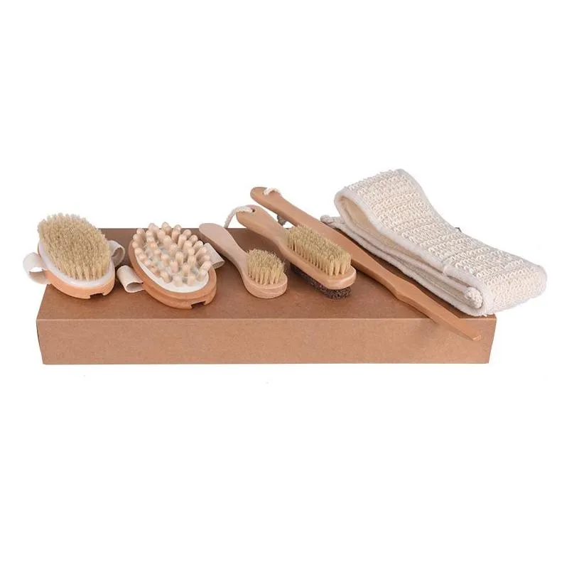 wooden bath cleaning brushes set scrubbers 5pcs/set household bathroom bristles full body massage brush spa tools