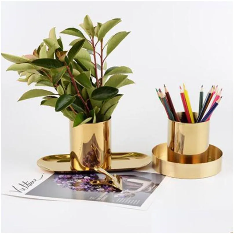 metal pen holder creative round flower arrangement golden vase home desktop decoration ornaments office storage cups