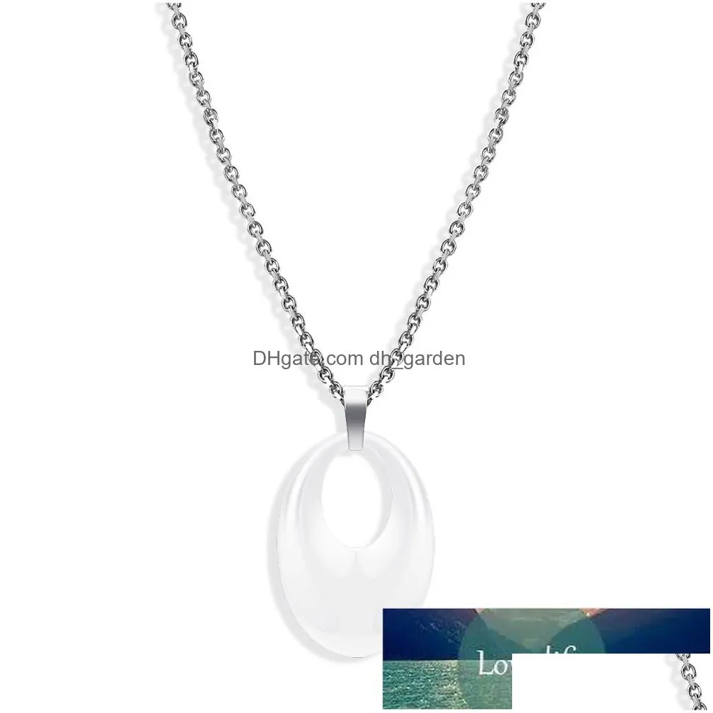 new simple design ceramic pendant necklace white black round pendant necklace stainless steel chain for women factory price expert design quality latest