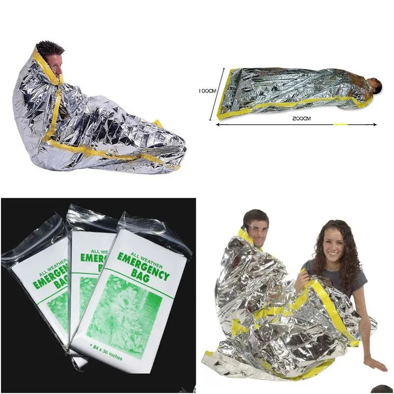 portable waterproof emergency sunscreen blanket party favor silver foil camping survival warm outdoor adult children sleeping bag