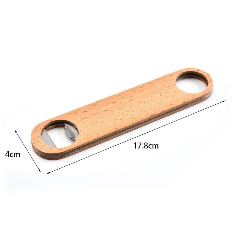 wooden handle stainless steel beer bottle opener portable household flat corkscrew hangable bar kitchen tool