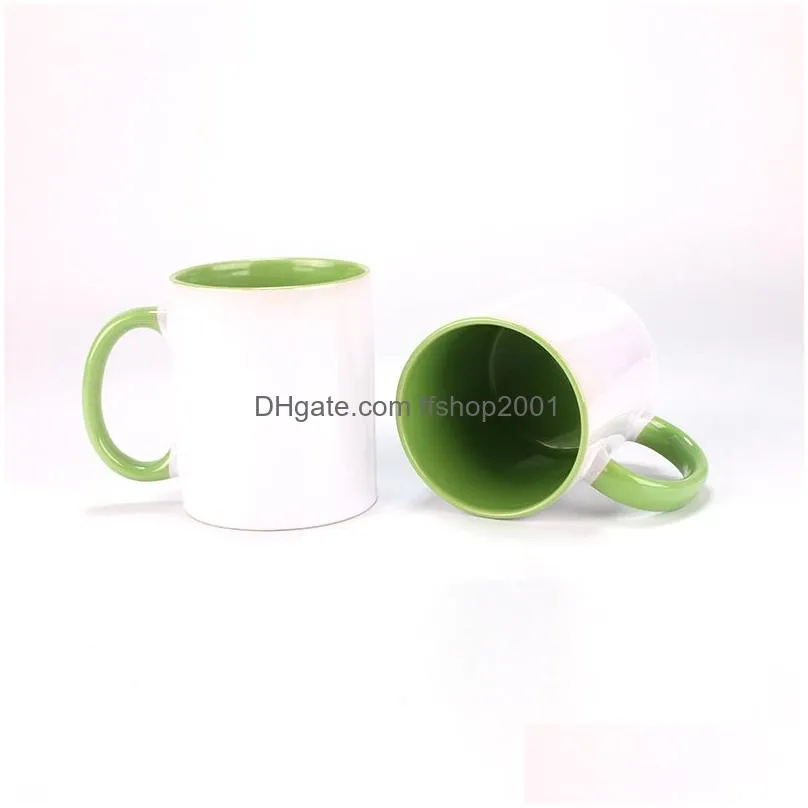 320ml sublimation blank ceramic mug internal color heat transfer coffee cup household handle water cups 9 colors