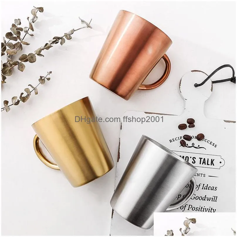 300ml stainless steel mug double insulation coffee cups household simple water cup with handle 4 colors