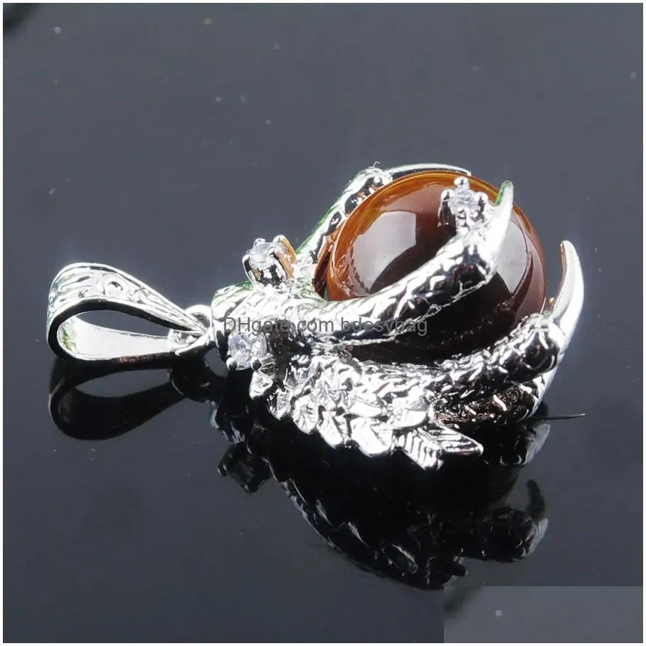 natural stone tigers eye pendants round ball bead dragon claw crystal reiki chakra women dangle pendant gift n3111