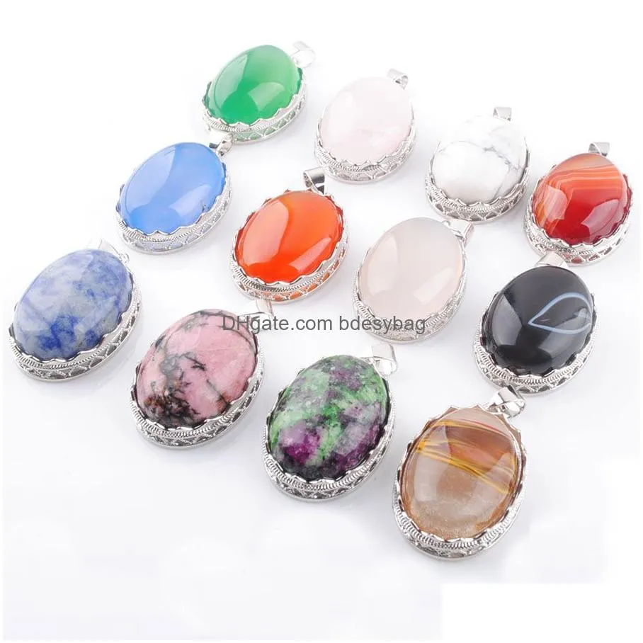 lovely pendulum dangle pendant natural stone egg shape bead agates rose quartzs rhodonite turquoises for women jewelry gift bn376