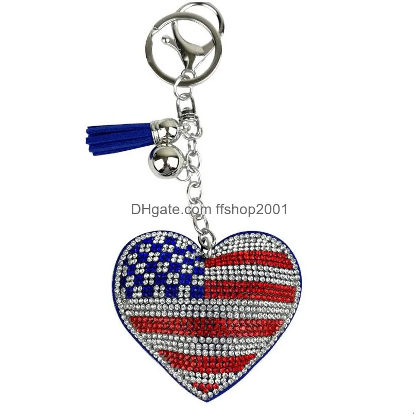 american flag keychain pendant diamond heart keychains tassel key chain creative gift keyring