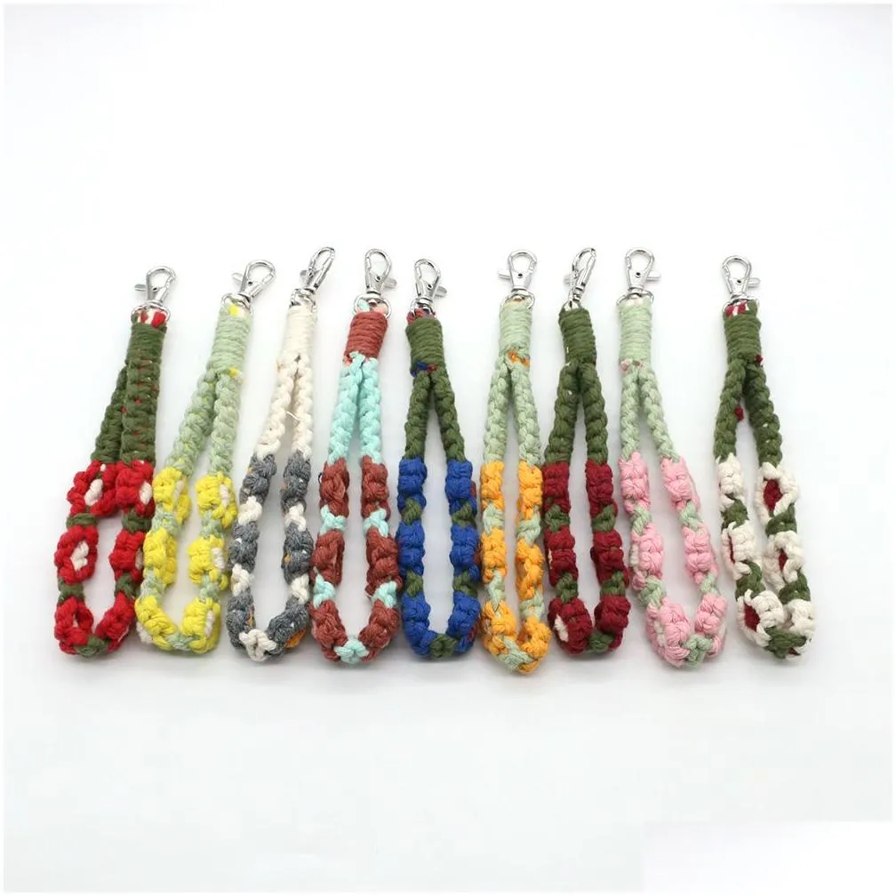 boho flower wrist keychain keyring cotton thread hand woven keychains pendant fashion jewelry key chain