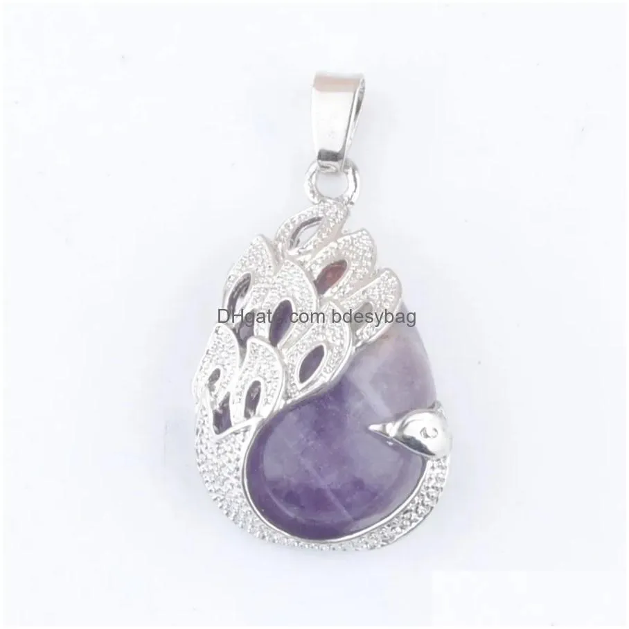 new arrivals peacock pendant natural raw gem stone teardrop lapis crystal lucky jewelry for female jewelry gift bn464