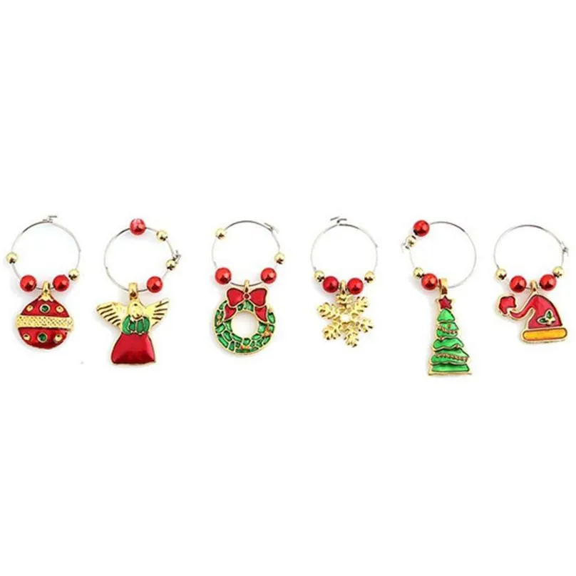 christmas decoration wine glass ring happy new year metal cartoon santa claus snowman moose party bar table decorations