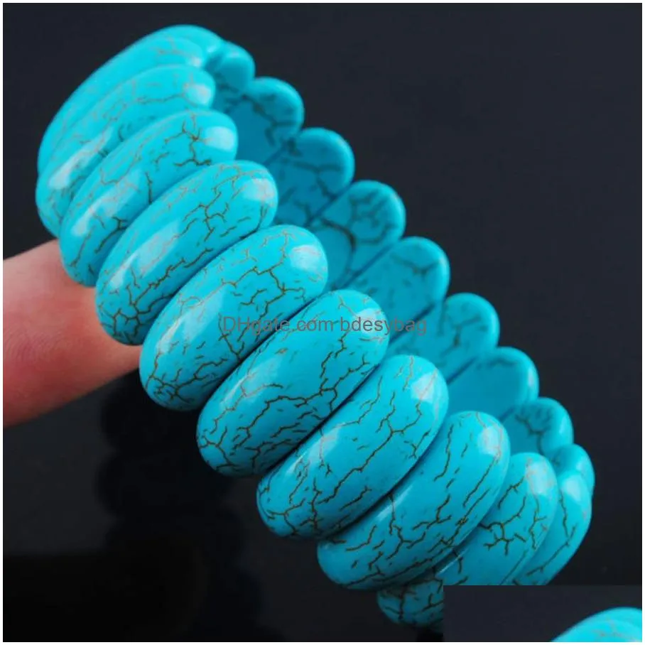 natural turquoises howlite bracelet strands gemstone 10x25 mm beads stretch bracelet 7 inches for women mens jewelry gift bk302