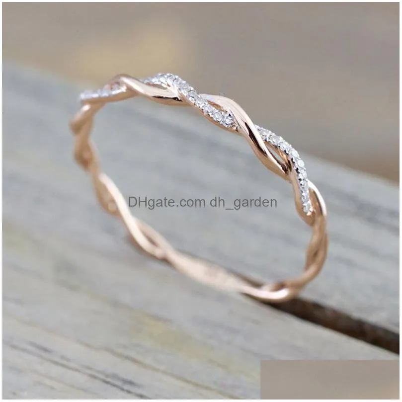 thin string twist ring rose gold color mini finger ring micro crystal full pave setting nobility cute jewelry factory price expert design quality latest