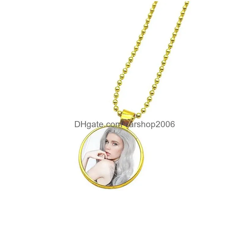 heat transfer pendant necklace sublimation blank metal round necklace fashion jewelry accessories creative gift