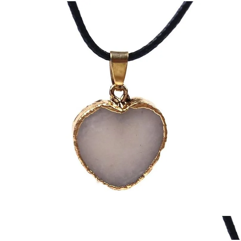 natural crystal cluster necklaces agate heart pendant necklace fashion jewelry party decoration