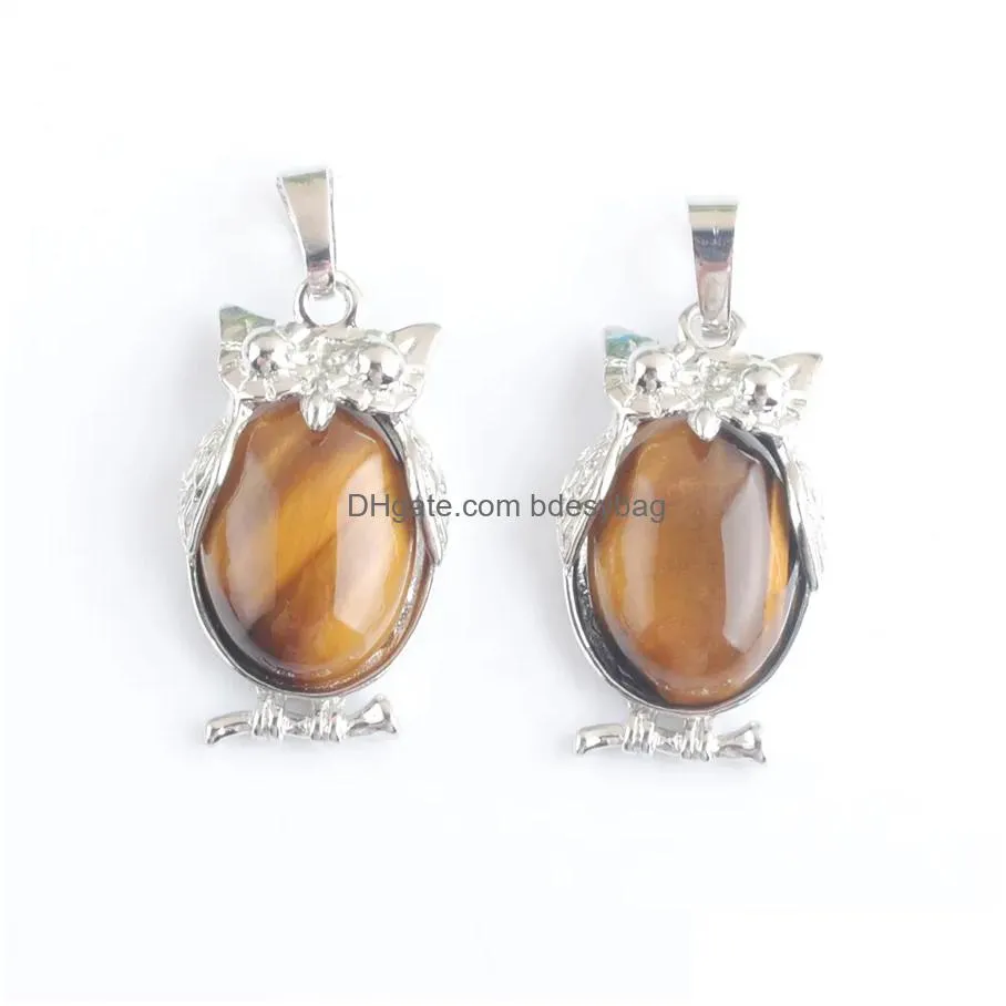 natural stone tigers eye tiny owl pendants reiki lucky animal cute charm jewelry for women man gift n4674